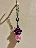 Purple & Black Paw Print Cup Charm w/a Black Heart & Round Iridescent Crackle Bead