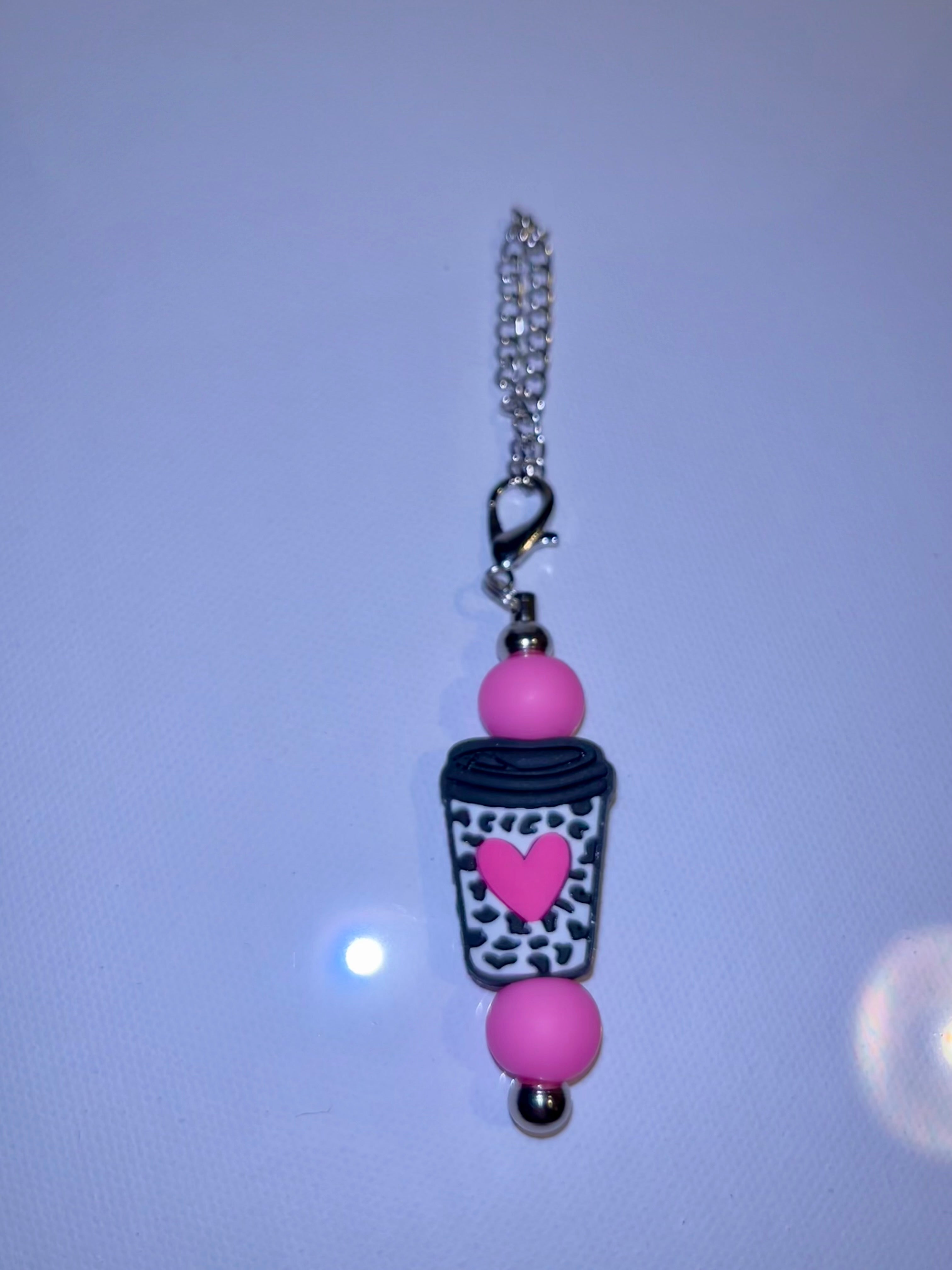 Pink Heart Coffee Cup Cup Charm Keychain