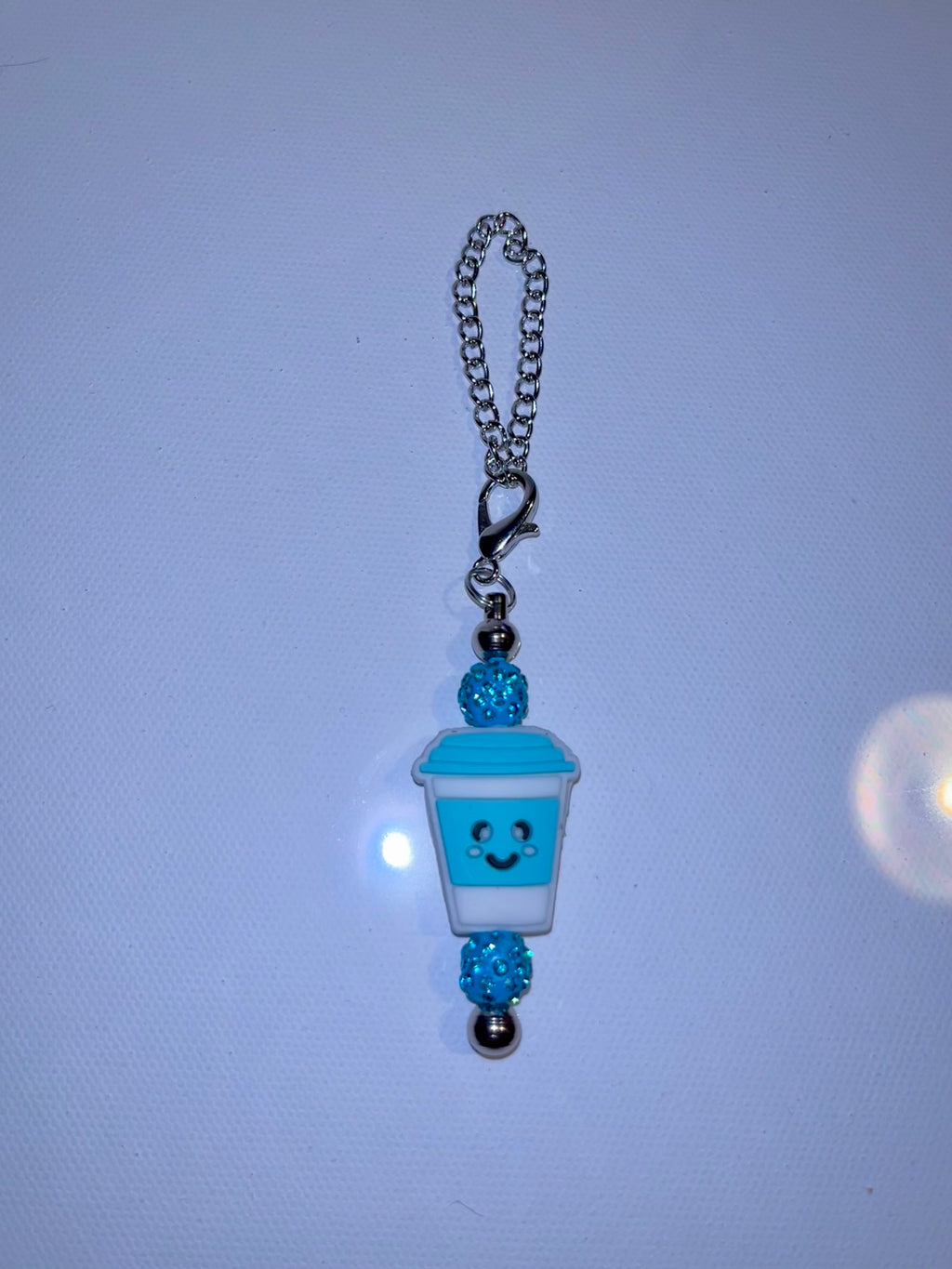 Cute Blue Coffee Cup Charm with Sparkly Accents Keychain