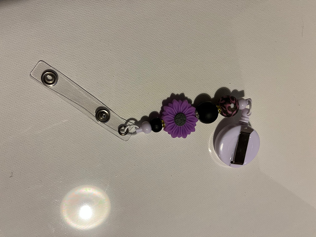 Purple Floral Beaded Badge Reel