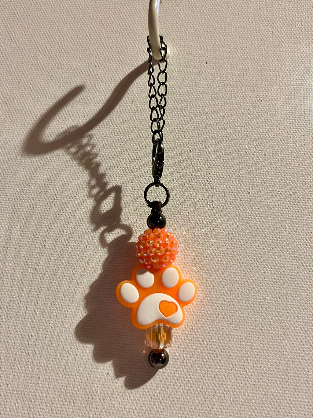 Orange & White Paw Cup Charm w/Iridescent Orange Pavé Bead & Clear Faceted Bead