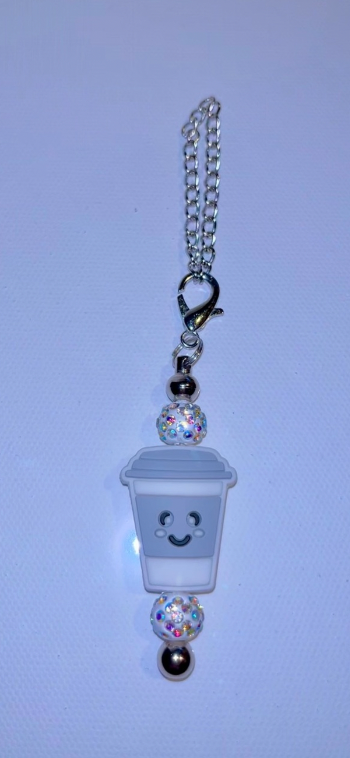 Silver Coffee Cup w/Rhinestone Accents Cup Charm Keychain
