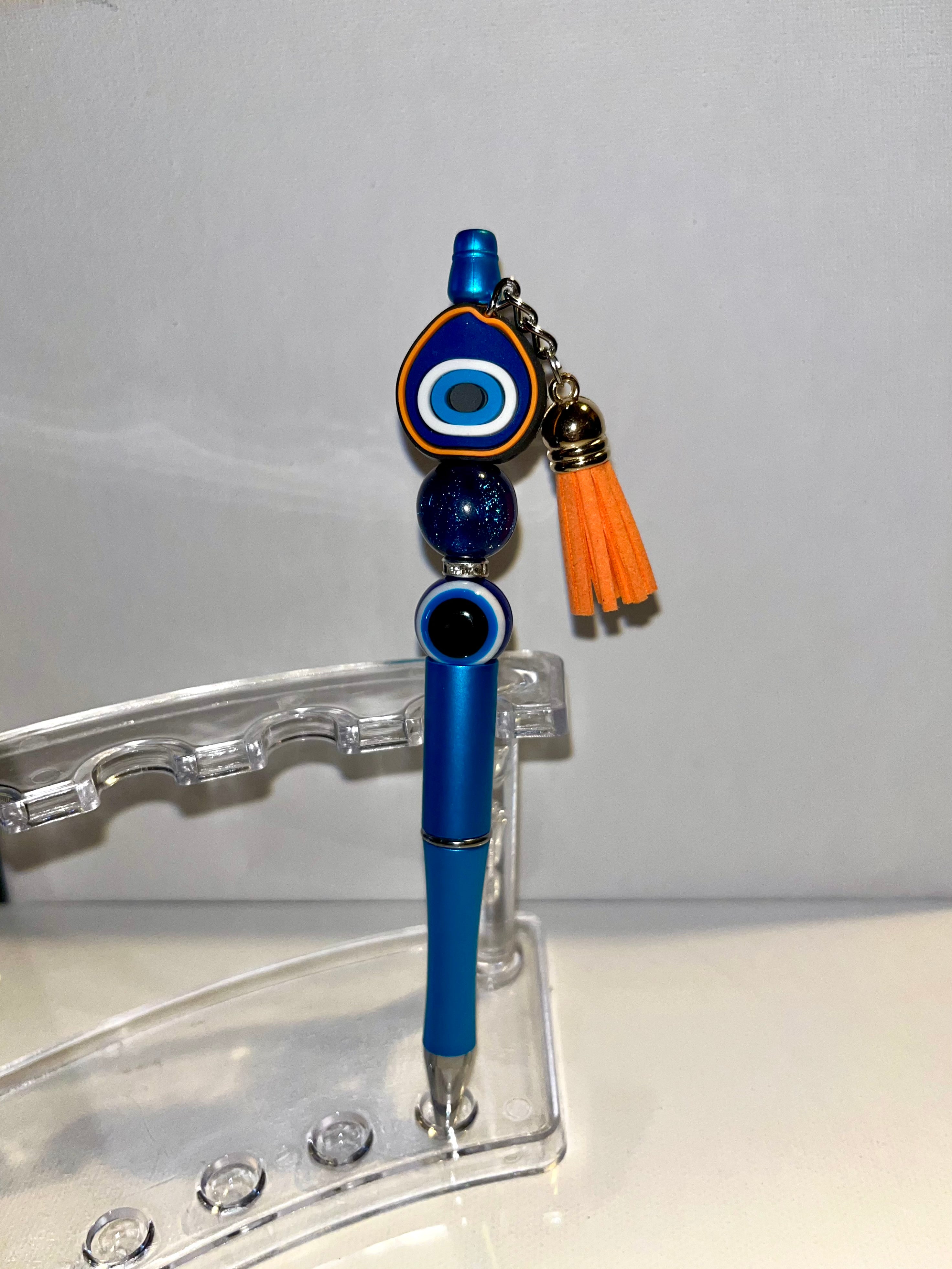 Blue Decorative Evil Eye Beaded Ballpoint Pen - Stylish Home Office Writing Pen