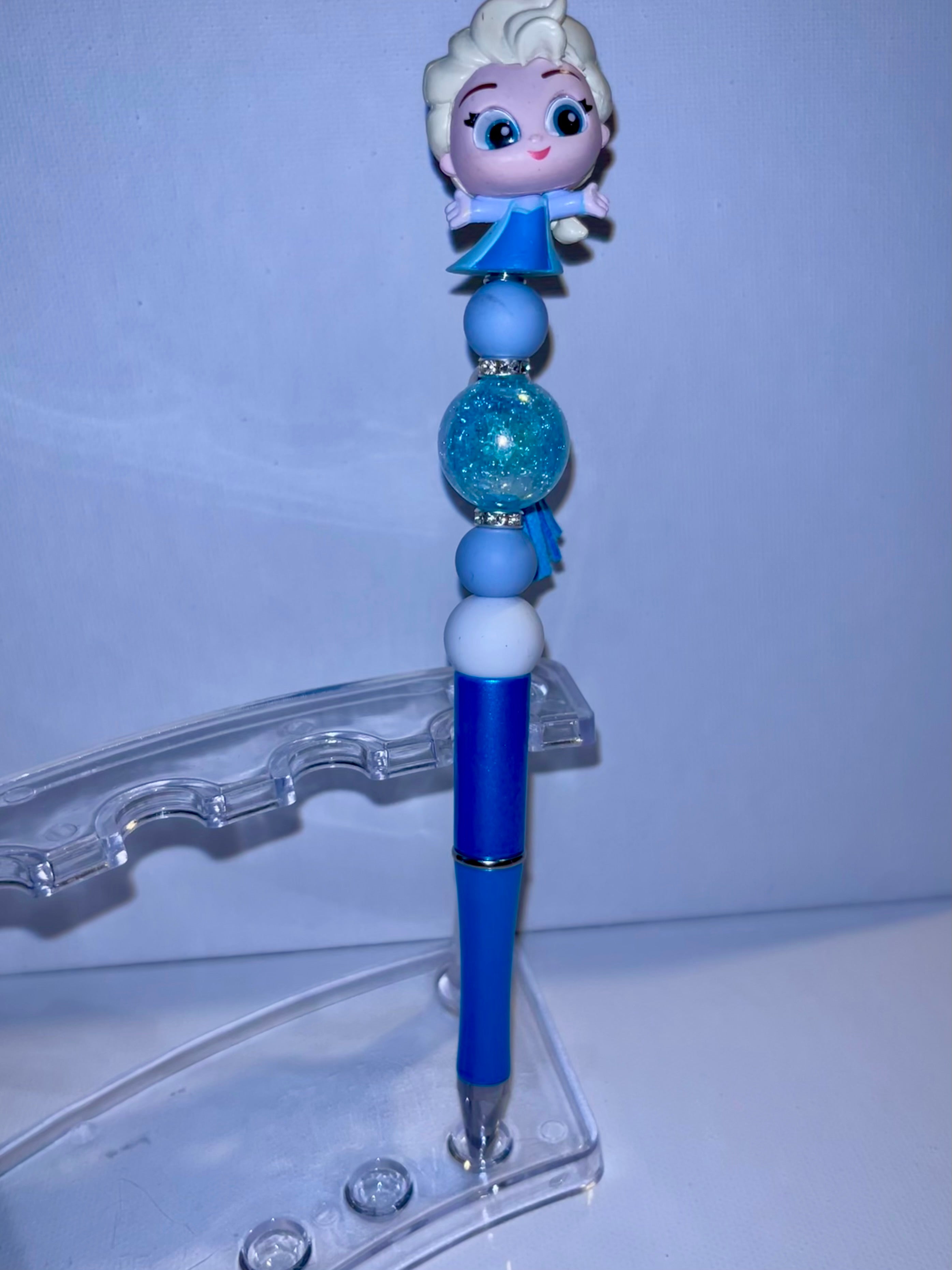 Blue Beaded “Elsa” from Frozen Ballpoint Pen with Sparkly Accents