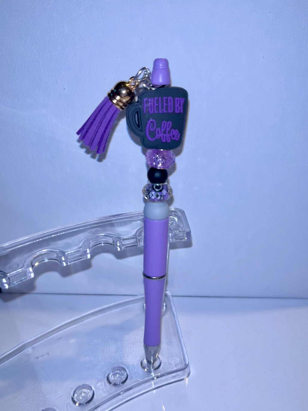 Purple & Lavender Beaded 'Fueled by Coffee' Decorative Pen