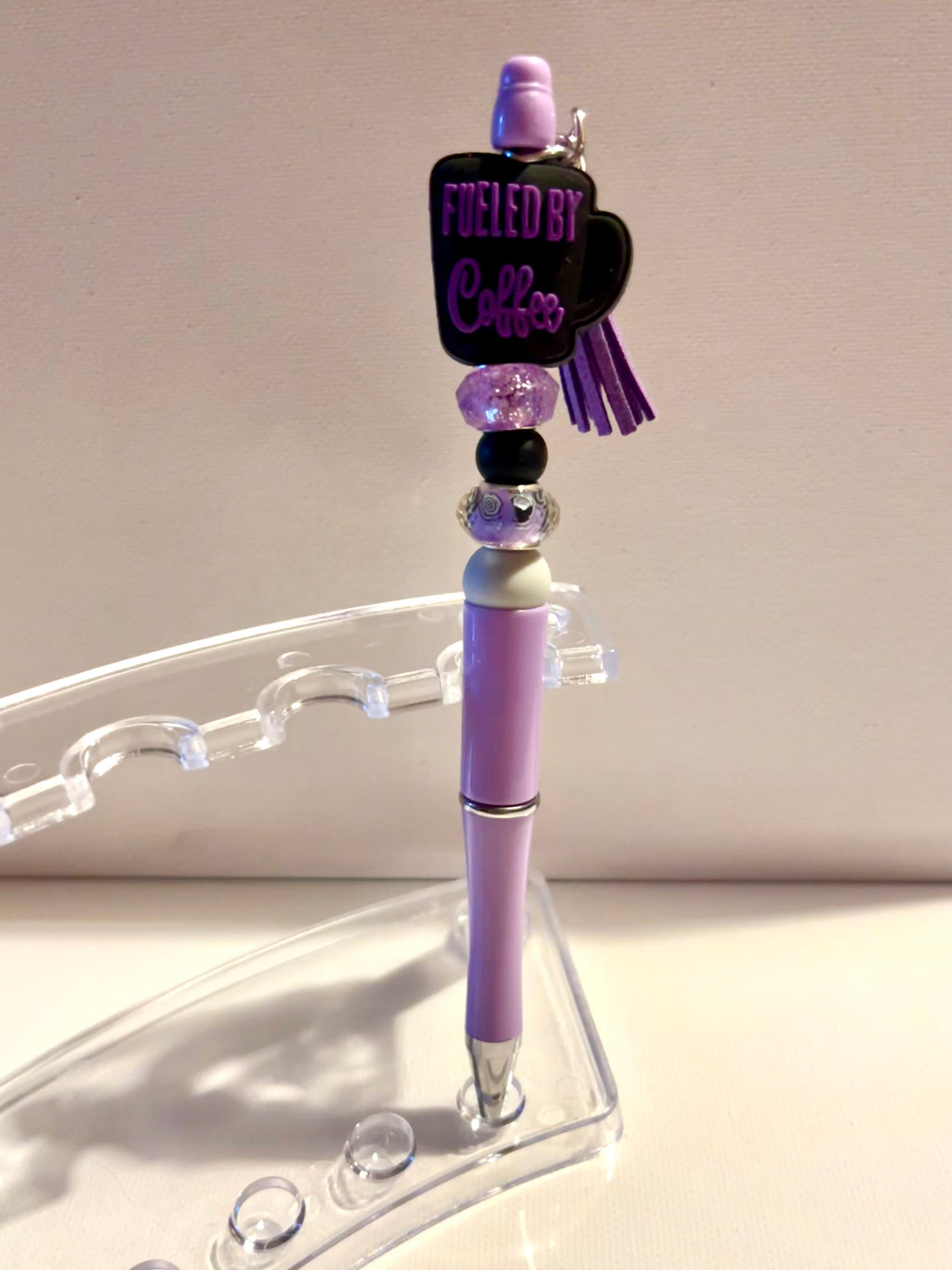 Purple & Lavender Beaded 'Fueled by Coffee' Decorative Pen