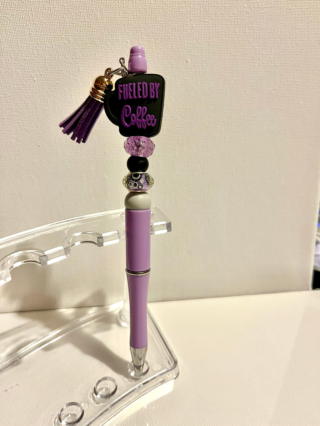 Purple & Lavender Beaded 'Fueled by Coffee' Decorative Pen