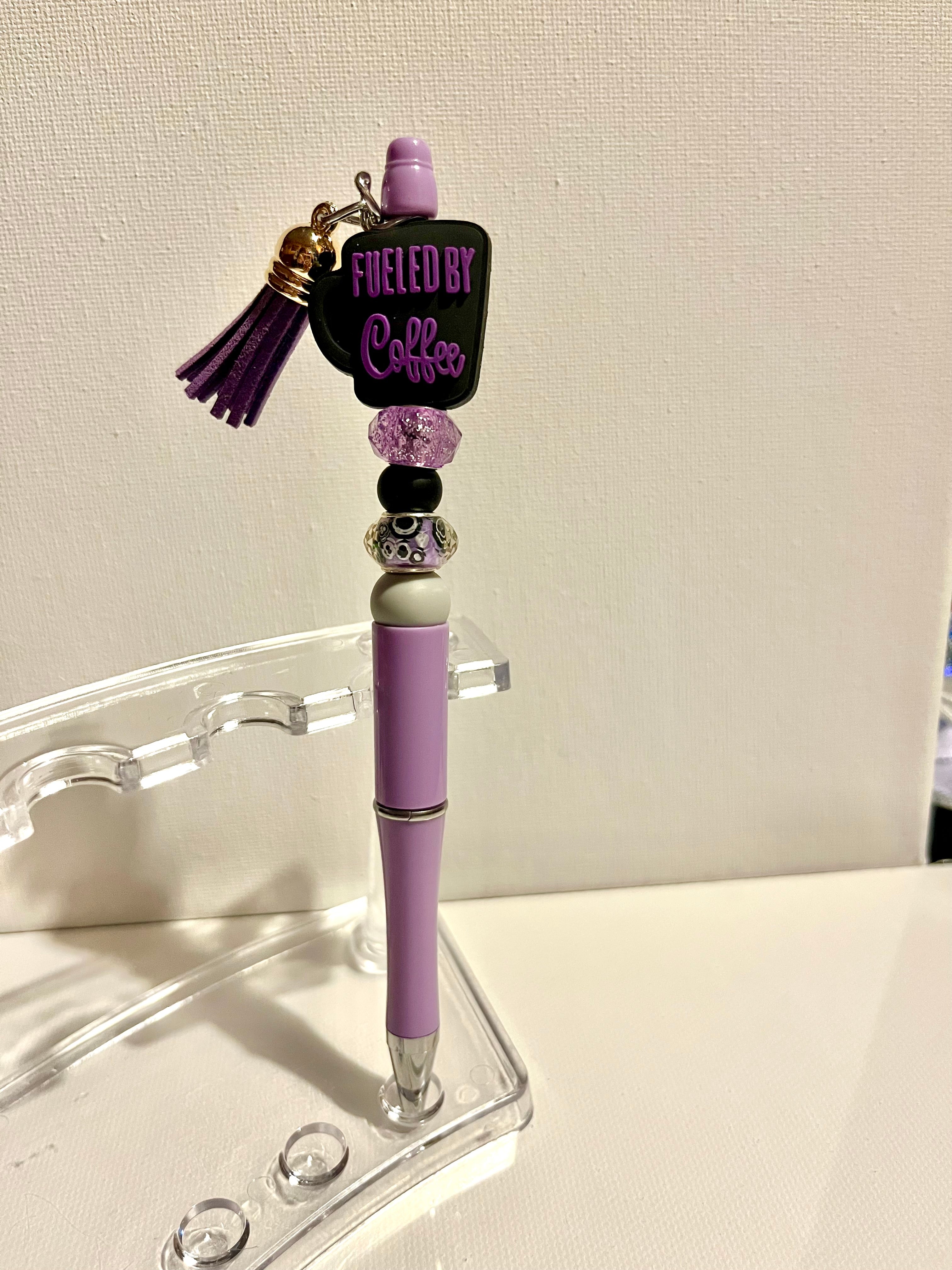 Purple & Lavender Beaded 'Fueled by Coffee' Decorative Pen