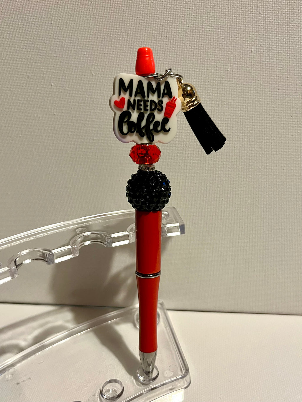 “Mama Needs Coffee” Red Decorative Beaded Ballpoint Pen