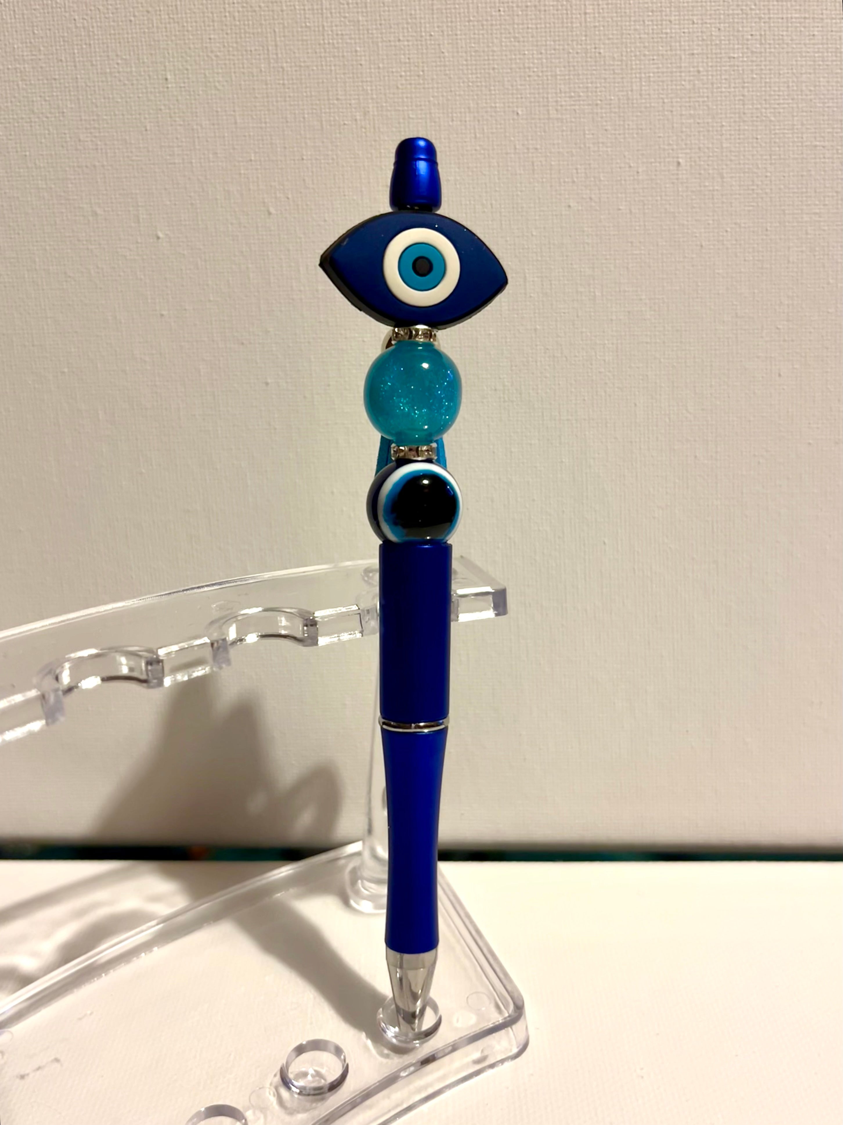 Vibrant Blue Evil Eye Charm Ballpoint Pen with Tassel