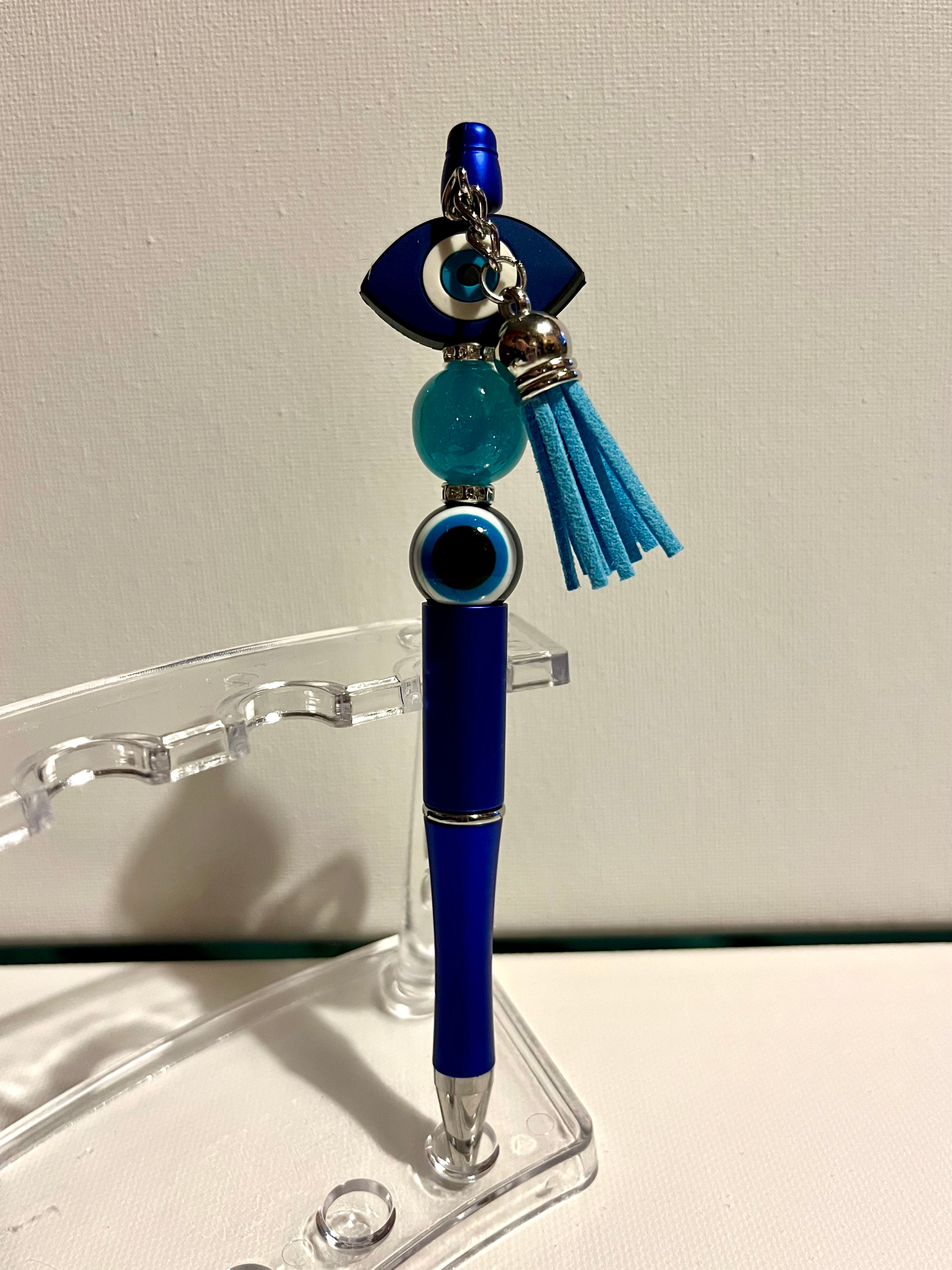 Vibrant Blue Evil Eye Charm Ballpoint Pen with Tassel