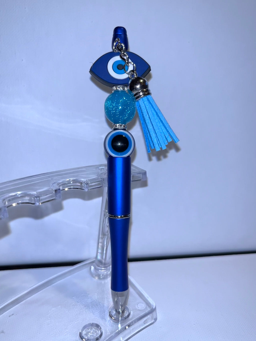 Vibrant Blue Evil Eye Charm Ballpoint Pen with Tassel