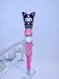 Cute Sparkly Pink and Black Kuromi Character Beaded Ballpoint Pen