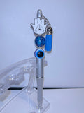 Silver Pen with Blue Tassel and Hamsa Charm - Decorative Writing Pen