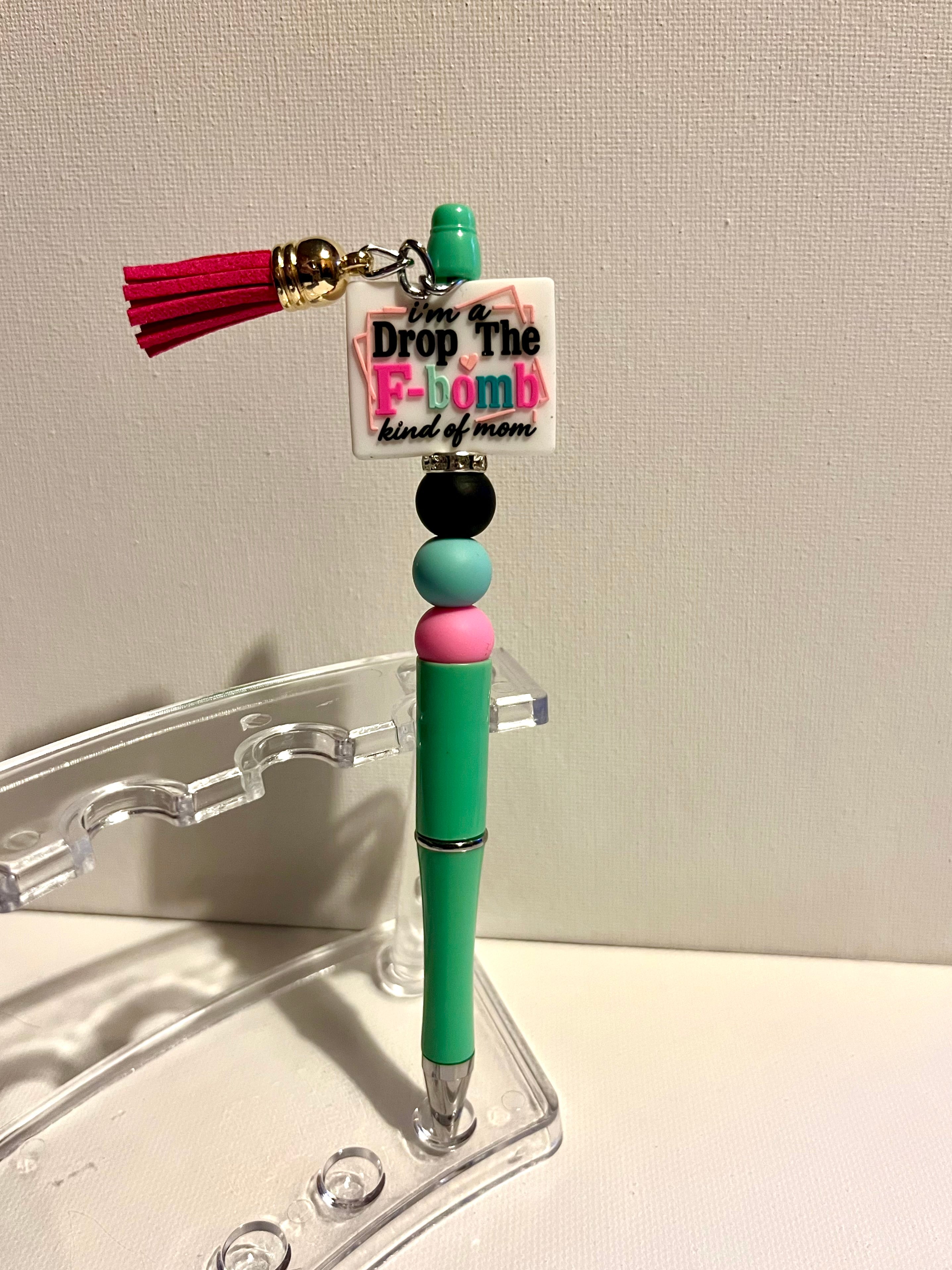 Turquoise & Pink Tassel Bead Charm Pen - Playful Desk Accessory