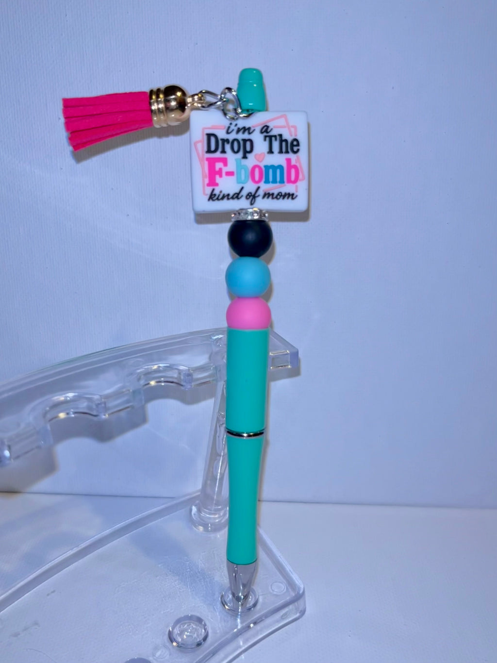 Turquoise & Pink Tassel Bead Charm Pen - Playful Desk Accessory
