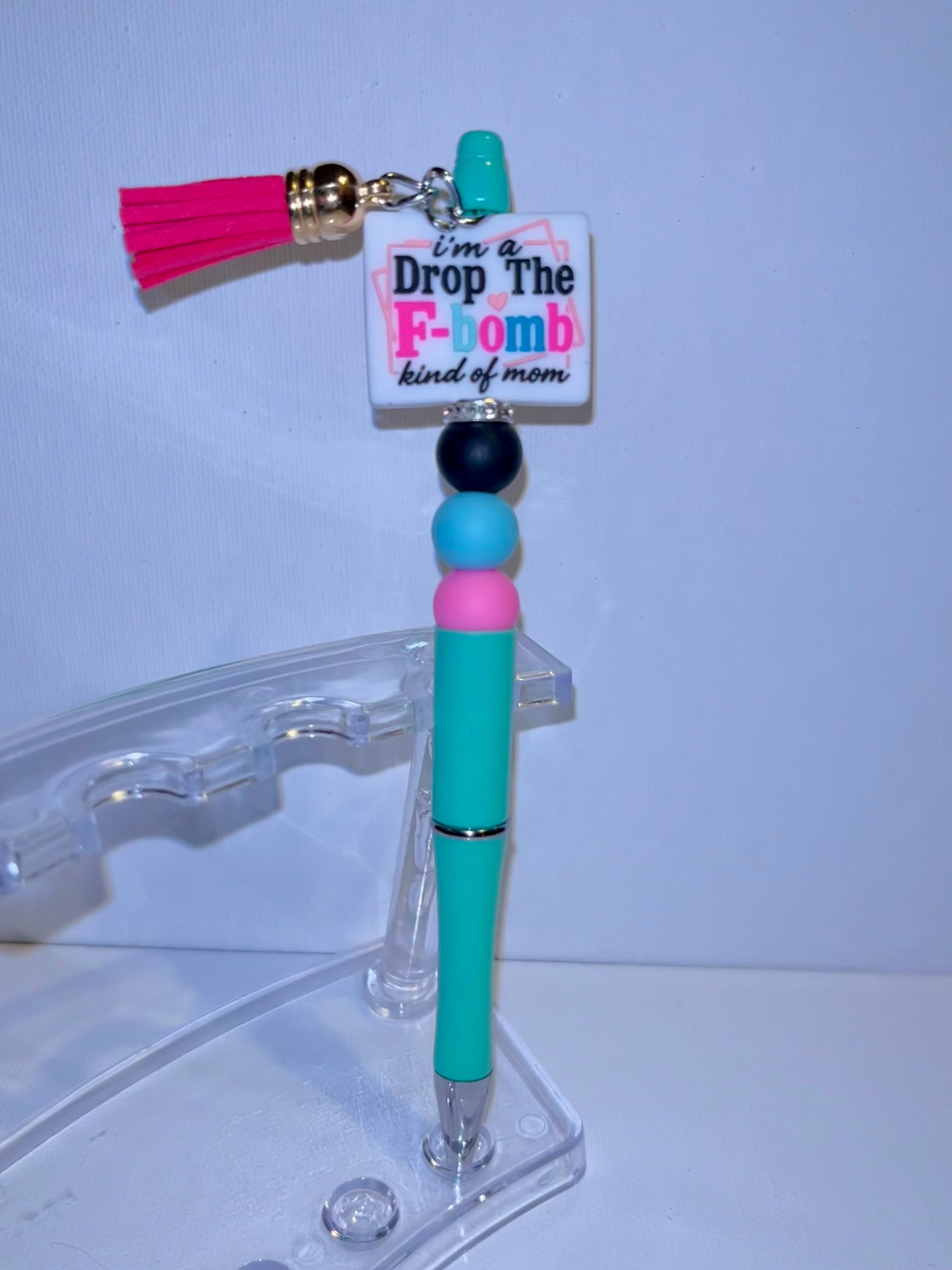 Turquoise & Pink Tassel Bead Charm Pen - Playful Desk Accessory