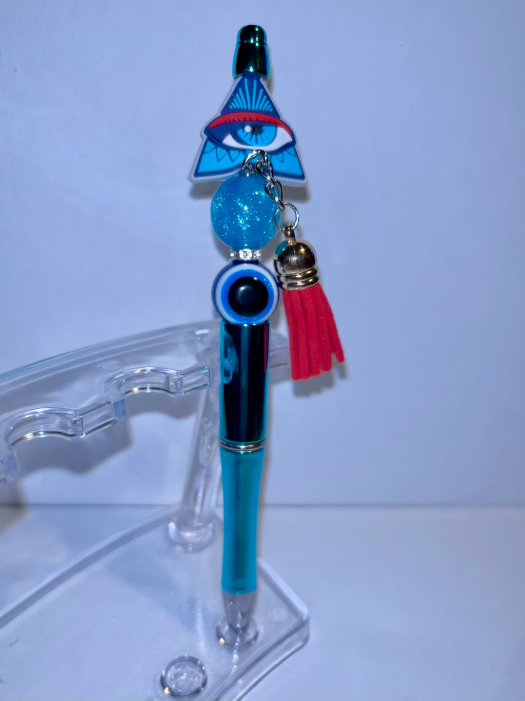 Blue Evil Eye Charm Ballpoint Pen with Red Tassel
