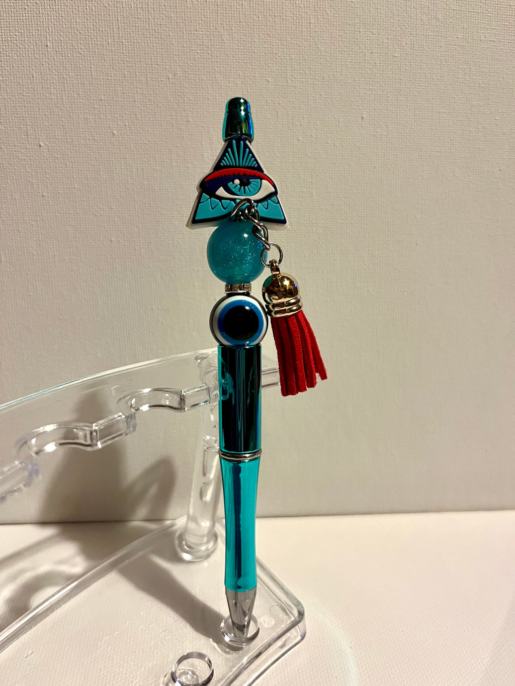 Blue Evil Eye Charm Ballpoint Pen with Red Tassel
