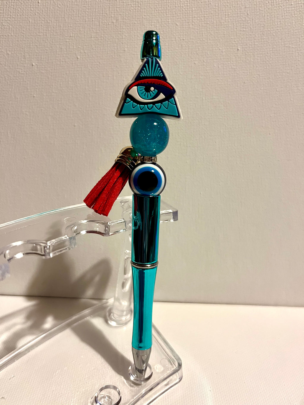 Blue Evil Eye Charm Ballpoint Pen with Red Tassel