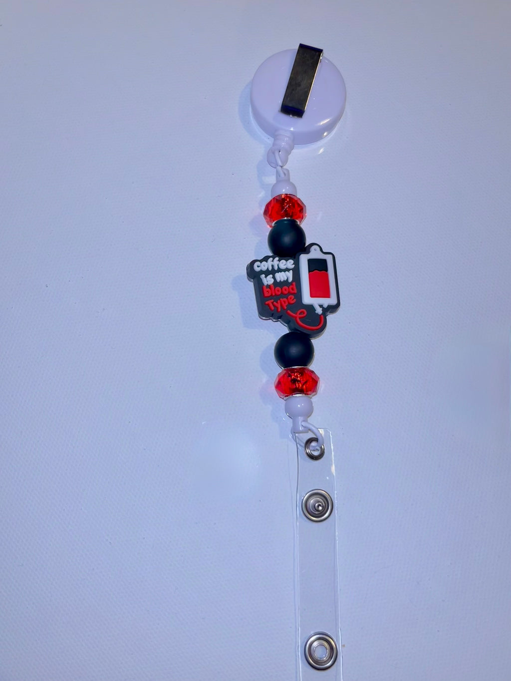 “Coffee Is My Blood Type” Badge Reel - Red & Black