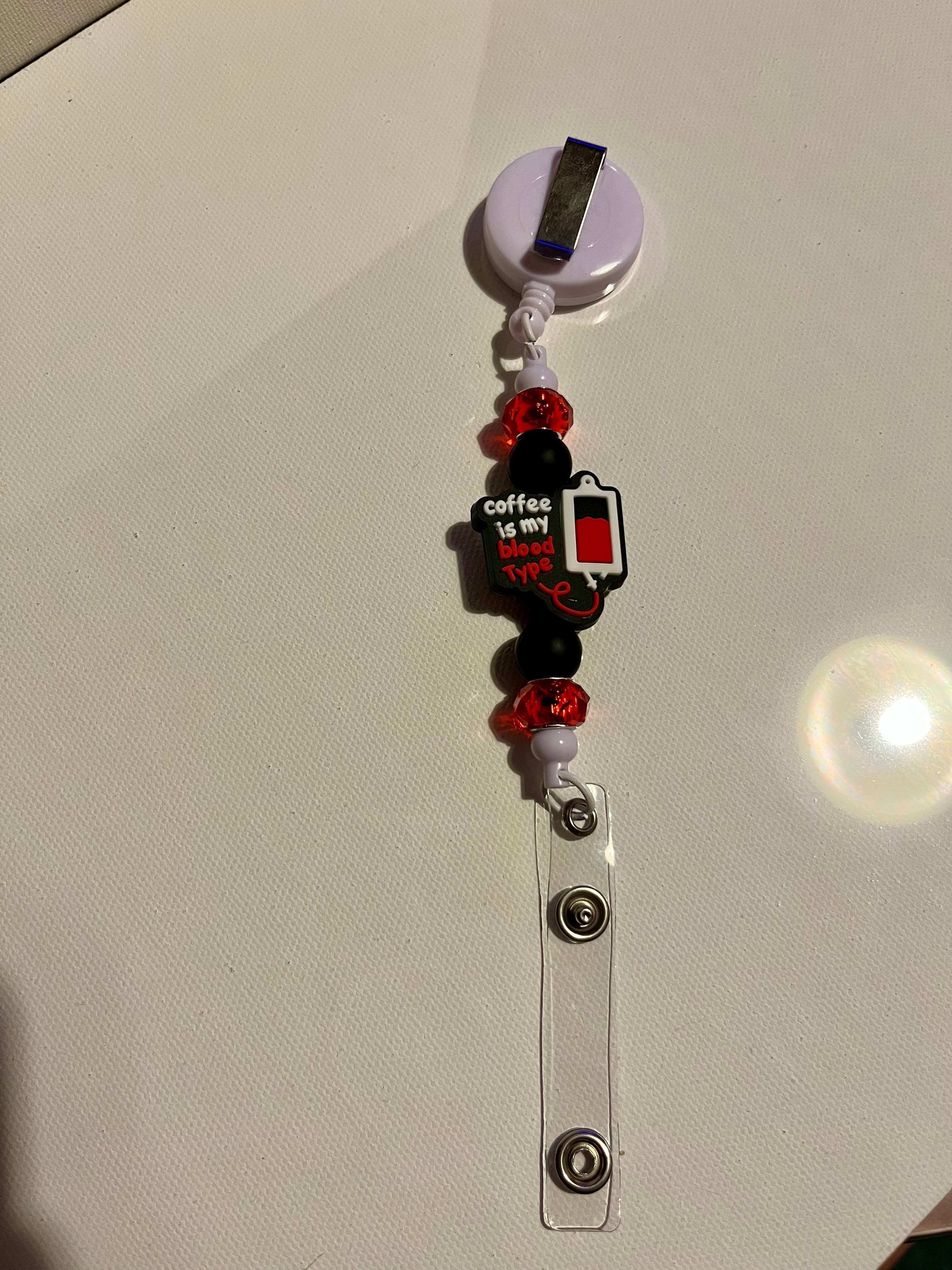 “Coffee Is My Blood Type” Badge Reel - Red & Black