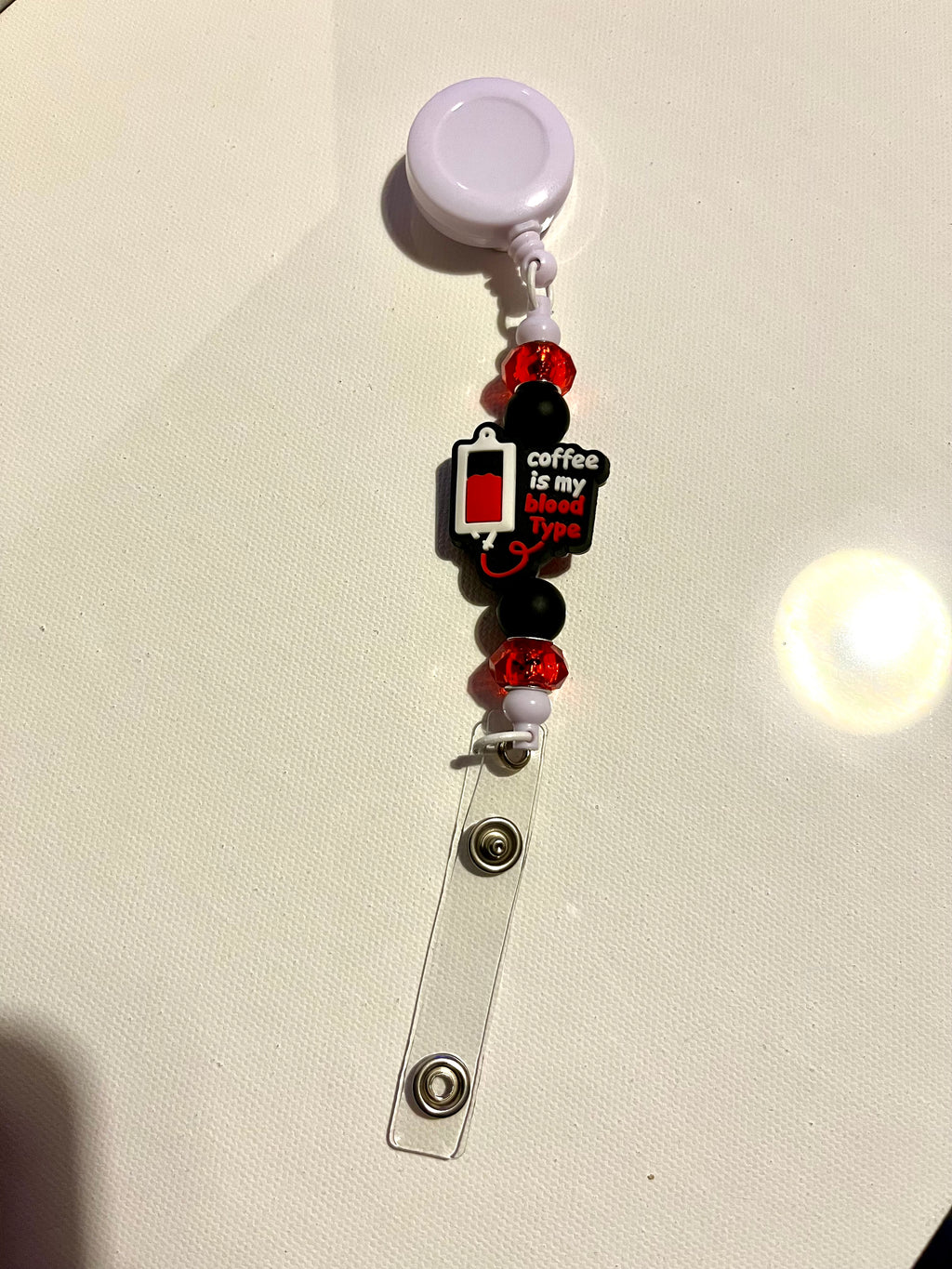 “Coffee Is My Blood Type” Badge Reel - Red & Black