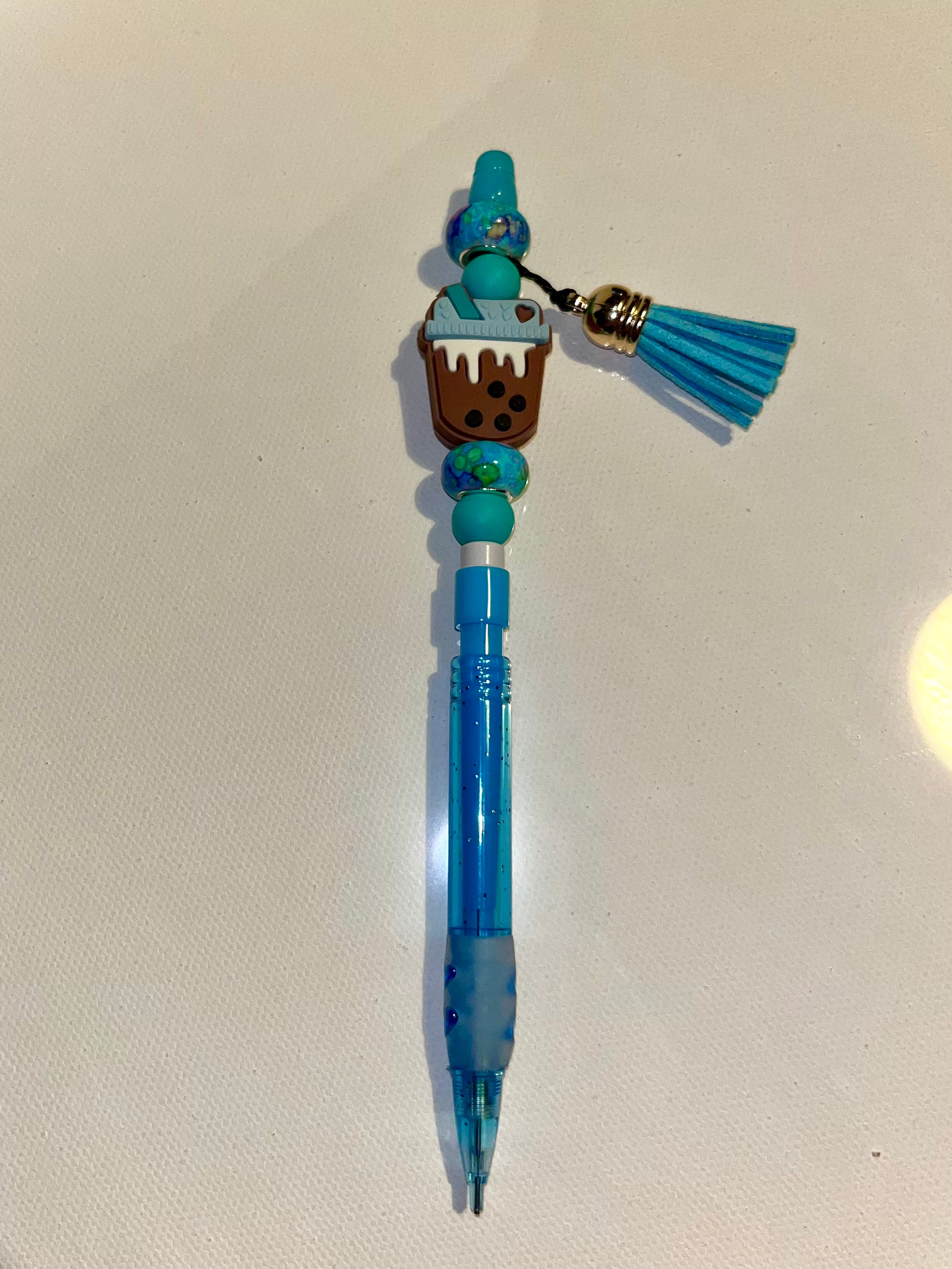 Blue Bubble Tea Beaded Mechanical Pencil w/Tassel