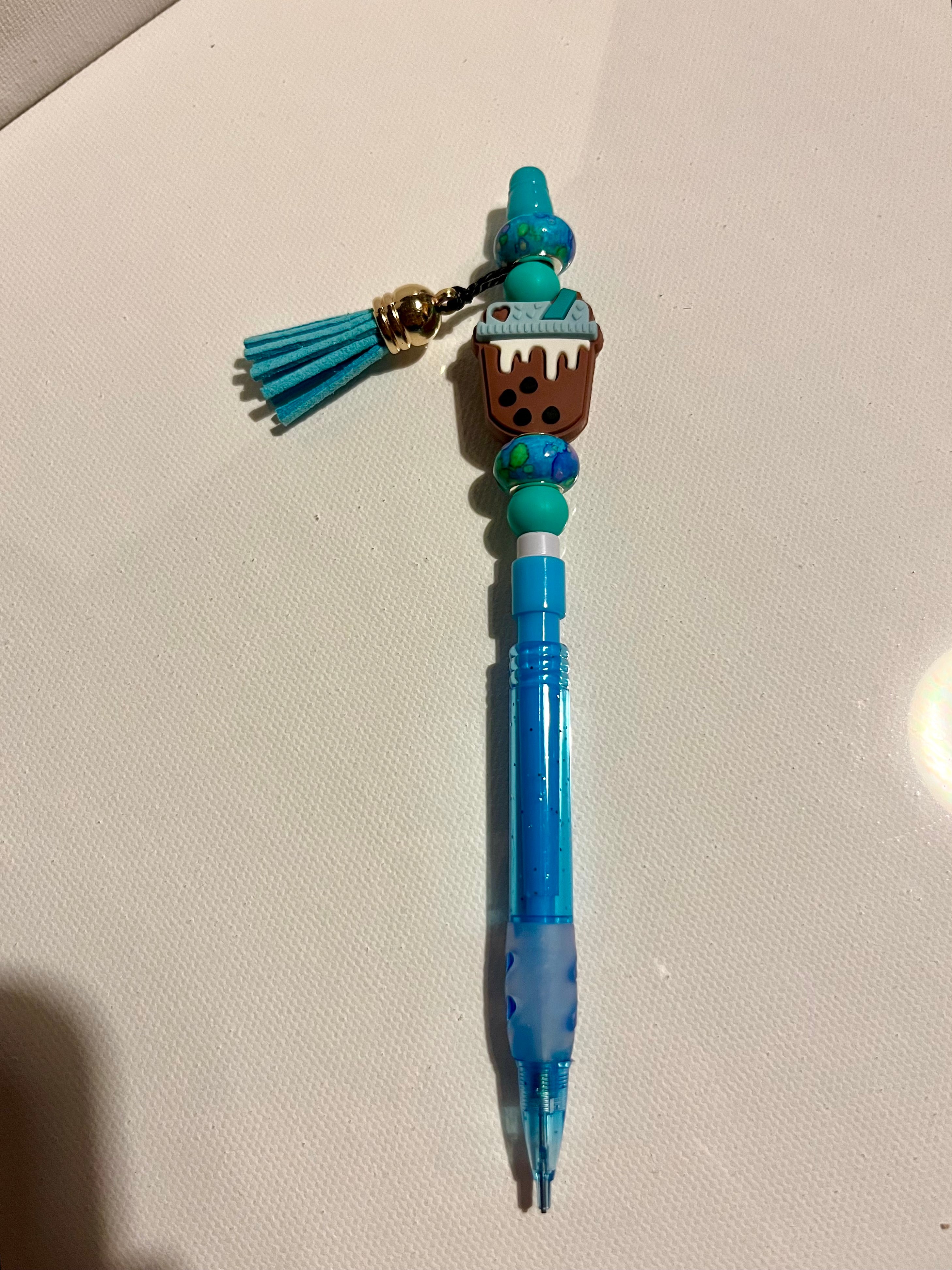 Blue Bubble Tea Beaded Mechanical Pencil w/Tassel