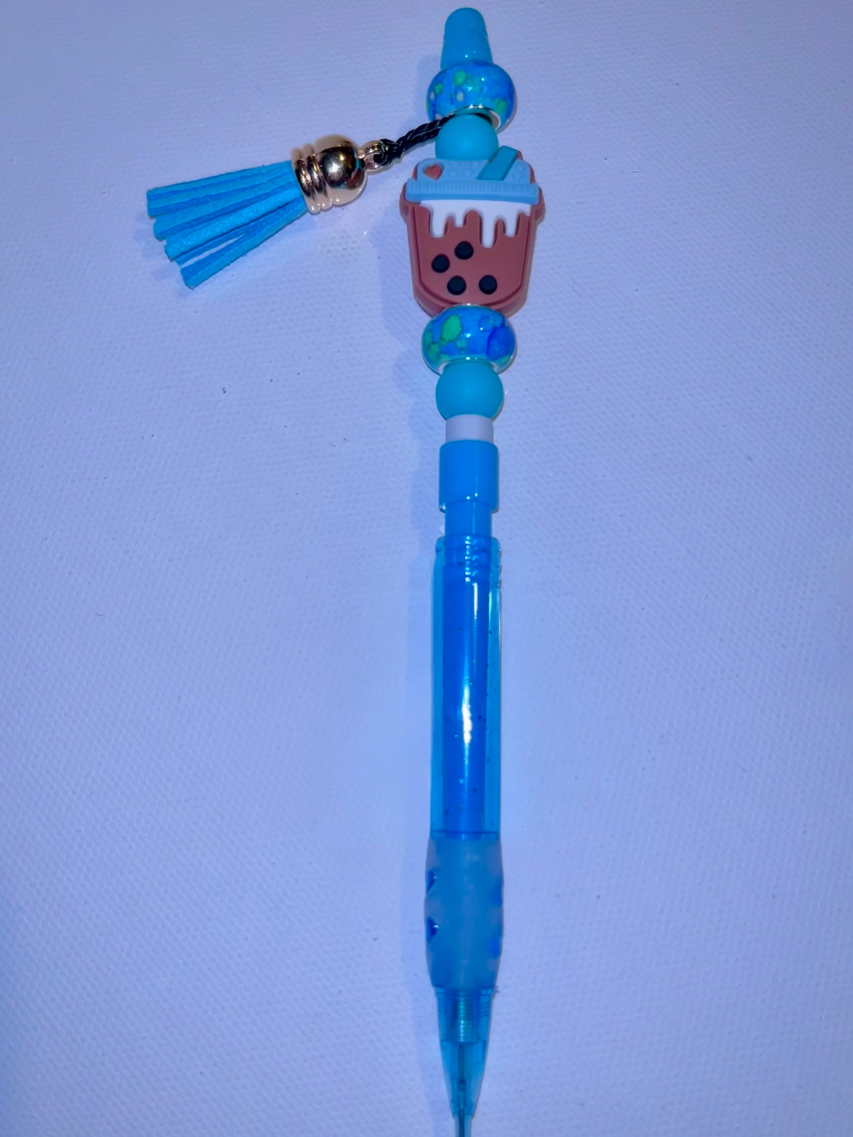 Blue Bubble Tea Beaded Mechanical Pencil w/Tassel