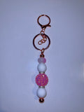 Pink Beaded Charm Keyring with White Accents
