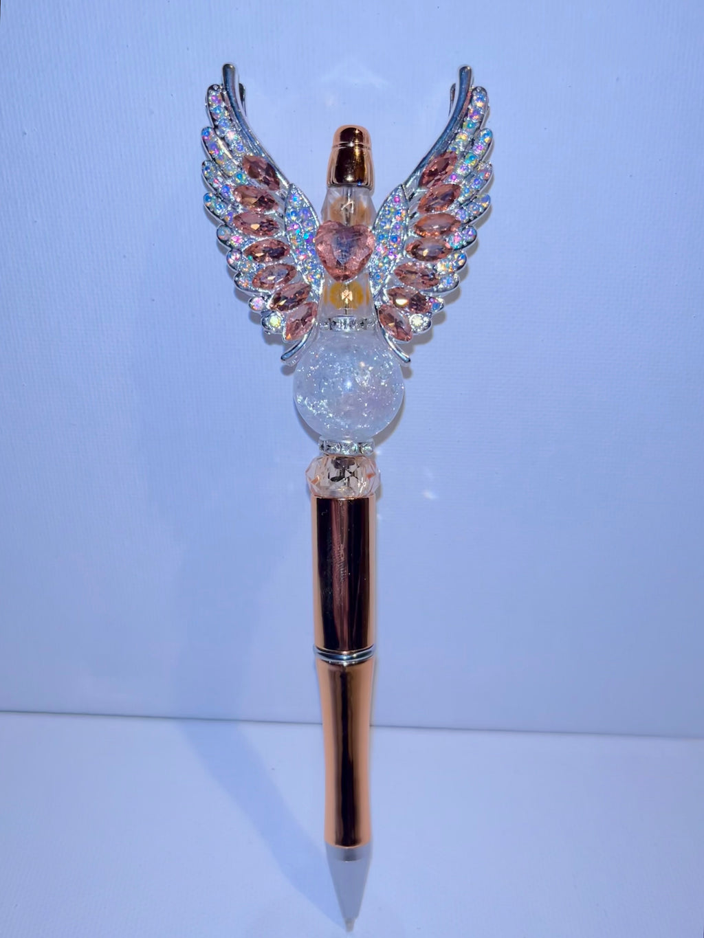 Crystal Angel Wing Rose Gold Ballpoint Pen - Elegant Home Office Stationery