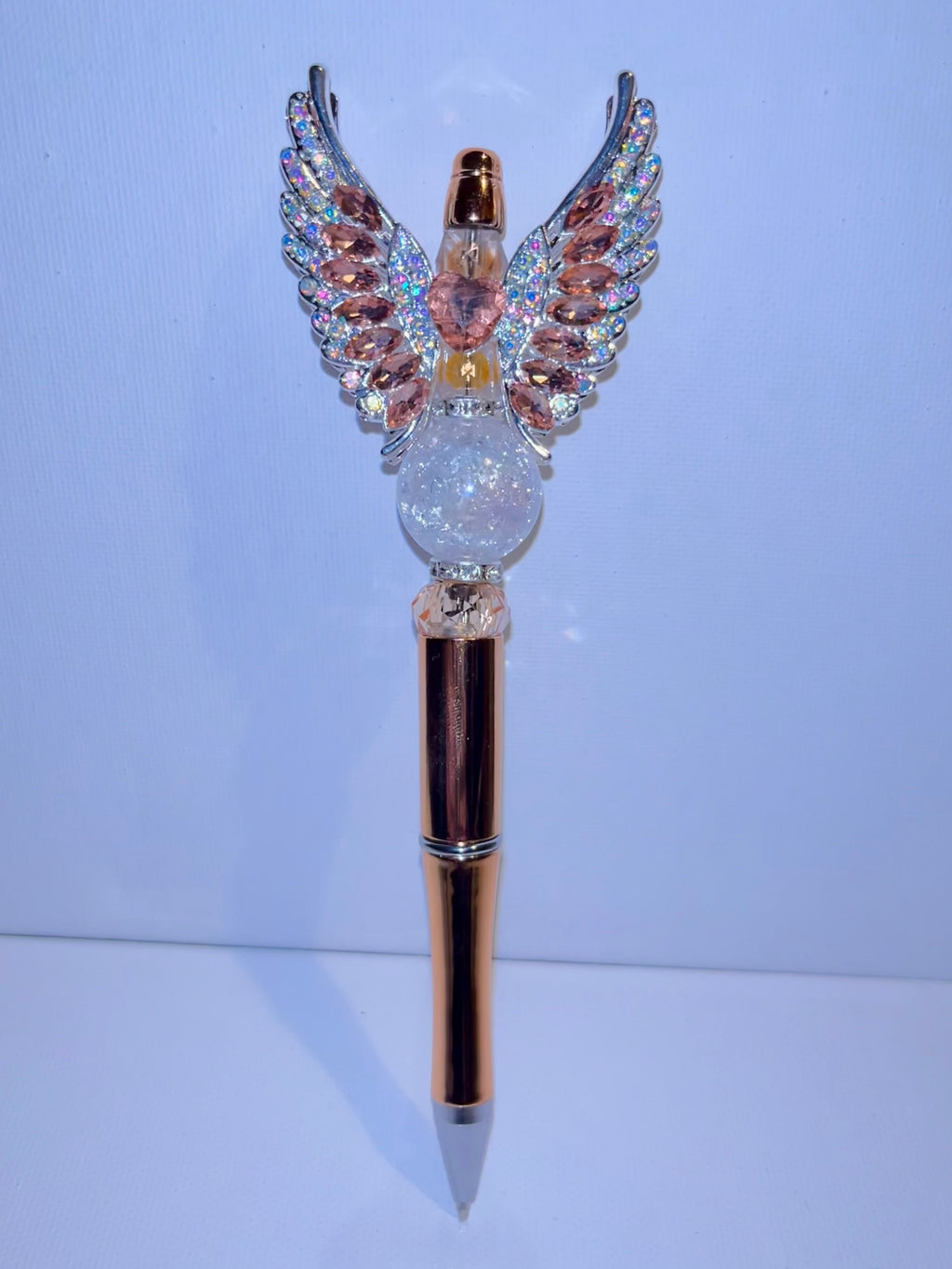 Crystal Angel Wing Rose Gold Ballpoint Pen - Elegant Home Office Stationery