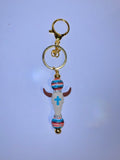 Gold-Tone Turquoise Cross Bull Skull Keychain