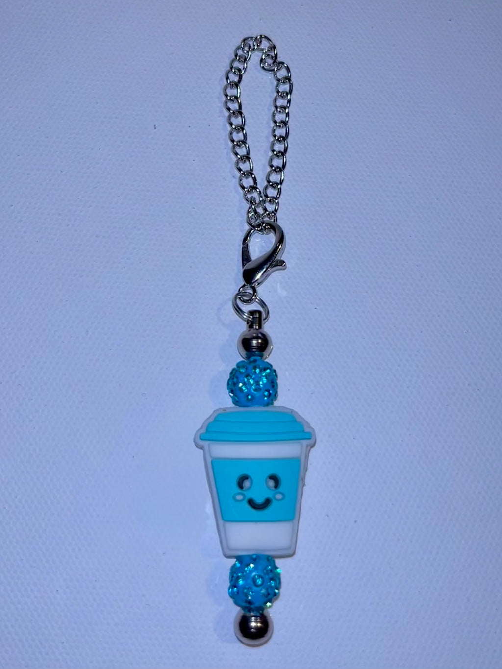 Cute Blue Coffee Cup Charm with Sparkly Accents Keychain