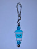 Cute Blue Coffee Cup Charm with Sparkly Accents Keychain