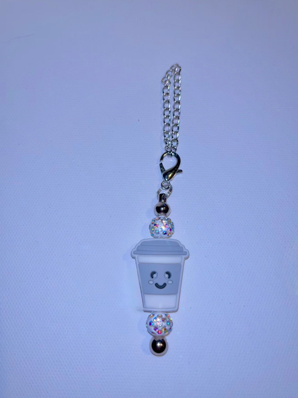 Silver Coffee Cup w/Rhinestone Accents Cup Charm Keychain