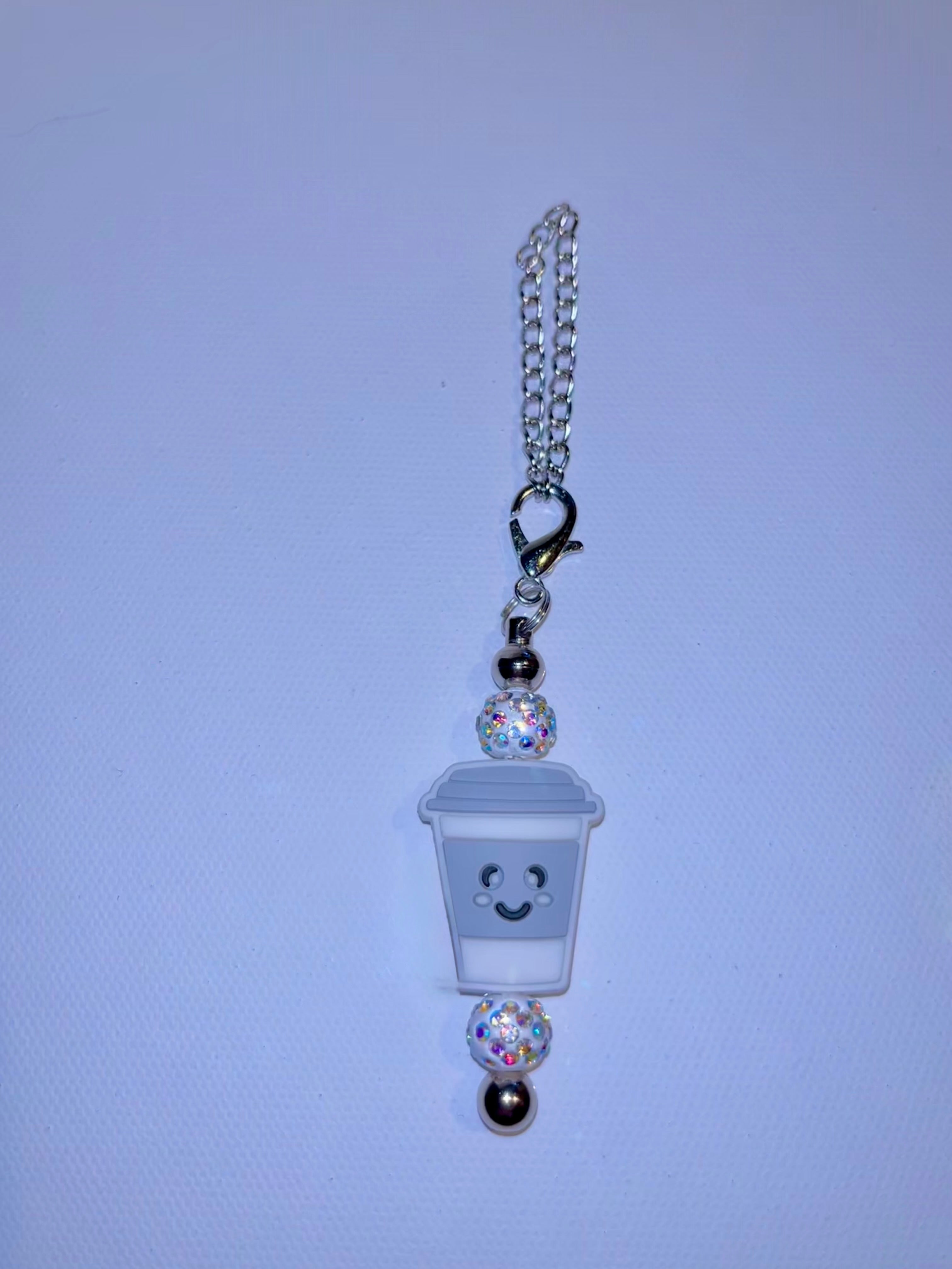 Silver Coffee Cup w/Rhinestone Accents Cup Charm Keychain