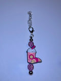Pink Frapp w/Croissant Cup Charm with Sparkly Accents Keychain