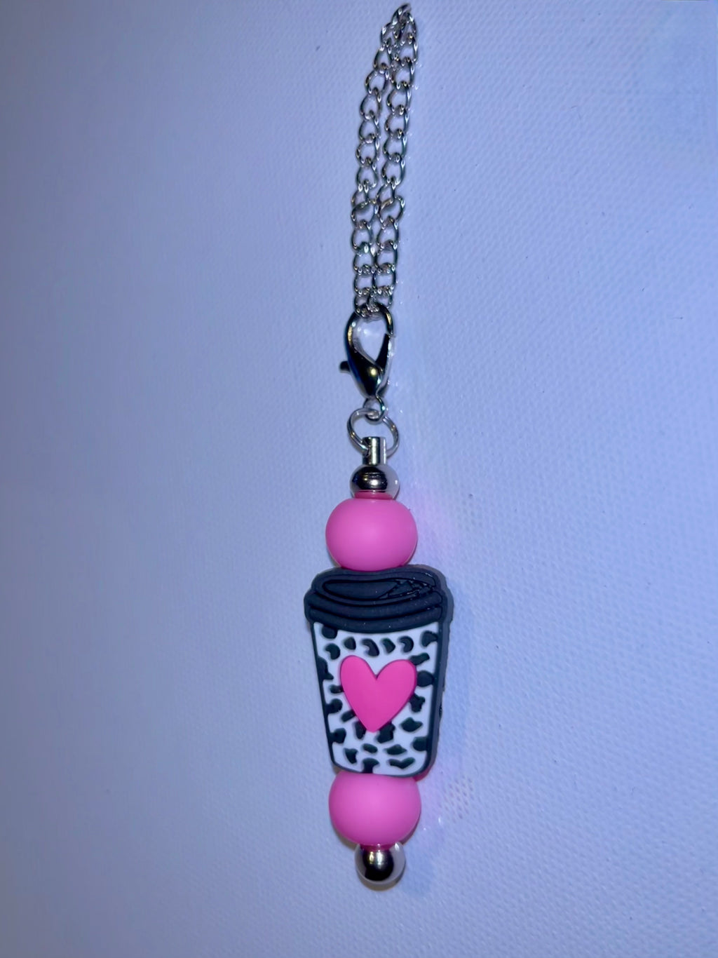 Pink Heart Coffee Cup Cup Charm Keychain