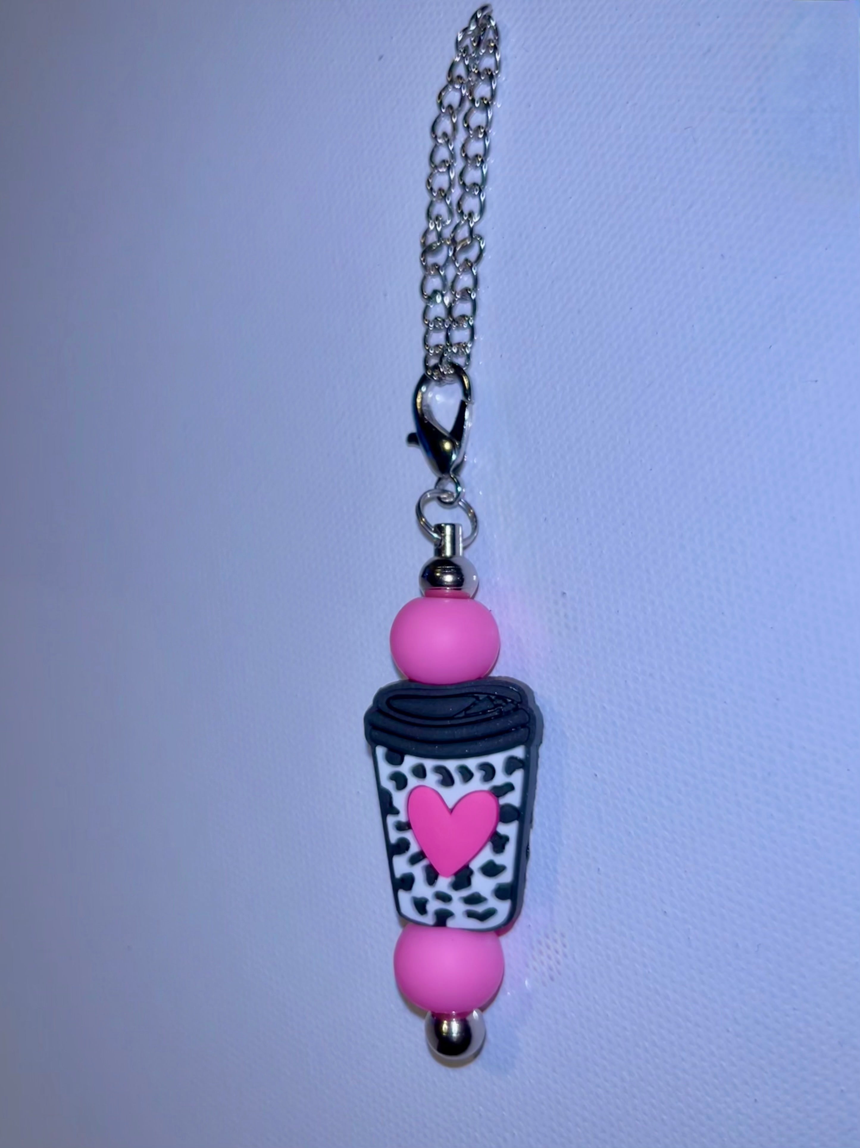 Pink Heart Coffee Cup Cup Charm Keychain