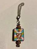Silver Chain Drink/Tea Cup Charm Keychain with Pink & Blue Sparkly Accents