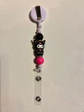 Kuromi Character Badge Reel with Black, Pink & Sparkly Accents