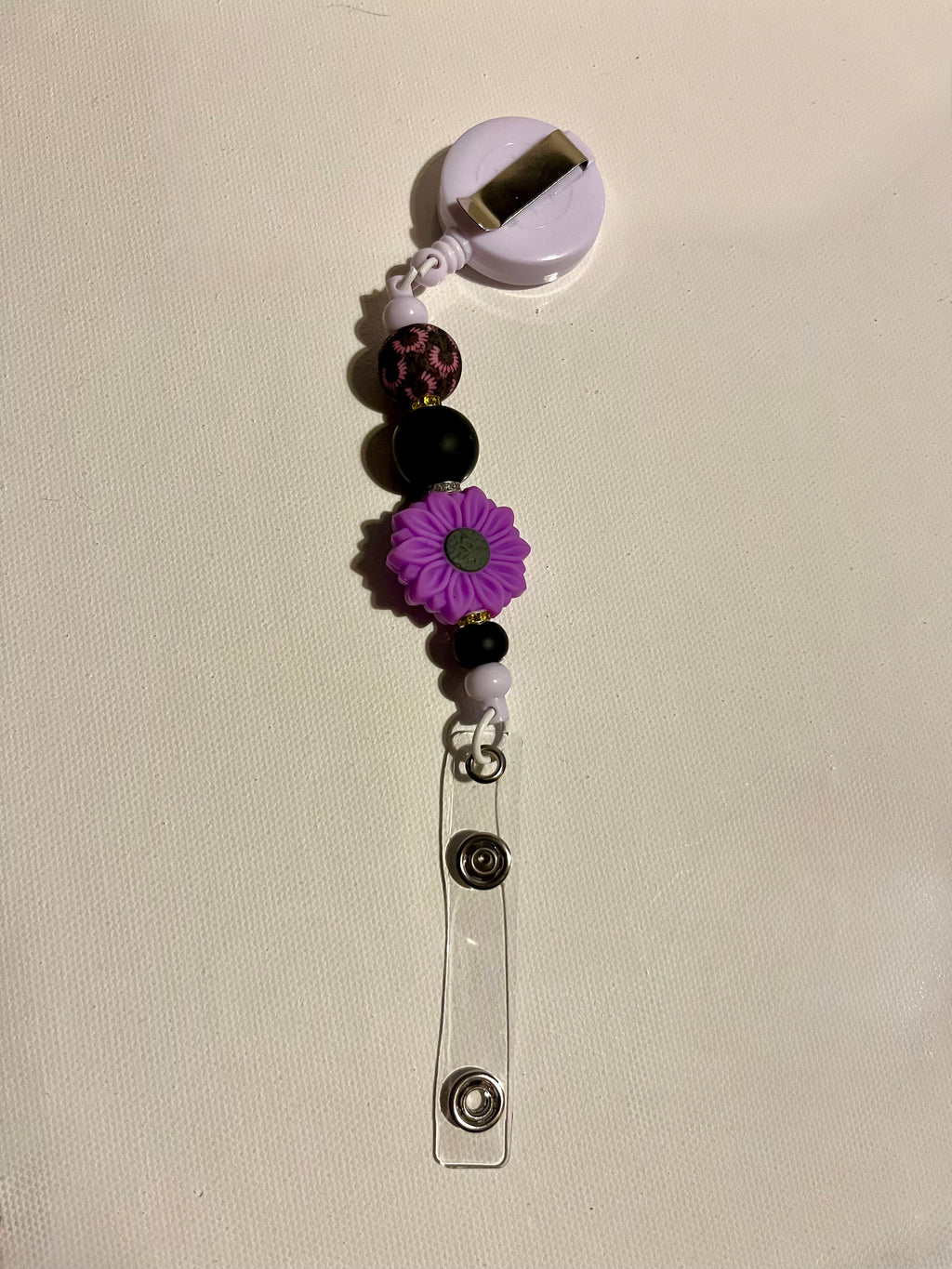 Purple Floral Beaded Badge Reel