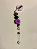 Purple Floral Beaded Badge Reel