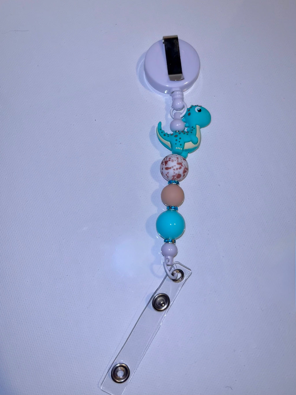 Cute Teal Dinosaur Beaded Keychain with Gold Hardware