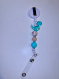 Cute Teal Dinosaur Beaded Keychain with Gold Hardware