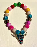 Multicolor Beaded Bracelet with Bull Pendant