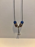 Eiffel Tower Charm Necklace with Blue and Multicolor Beads