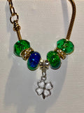 Gold-Tone Snake Chain Bracelet w/Green/Blue/Rhinestone Accents & Clover Charm
